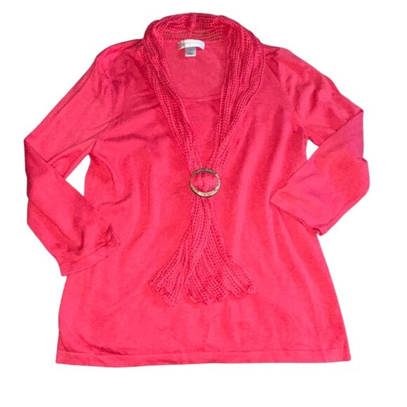 Christopher & Banks Womens Light Weight 3/4 Sleeve Sweater W/ Scarf-Red-M-GUC - Picture 1 of 5